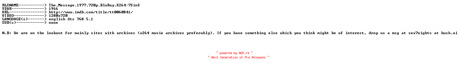 NFO for the release The.Message.1977.720p.BluRay.X264-7SinS by 7SinS