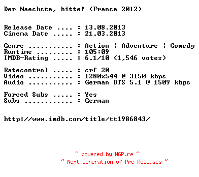 NFO for the release Der.Naechste.bitte.German.720p.BluRay.x264-EXQUiSiTE by EXQUiSiTE