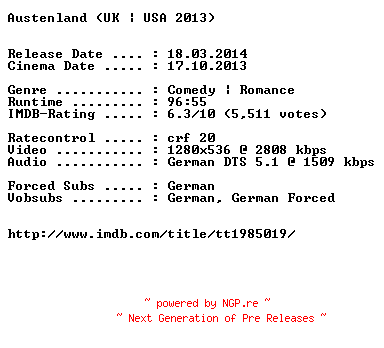 NFO for the release Austenland.German.720p.BluRay.x264-EXQUiSiTE by EXQUiSiTE