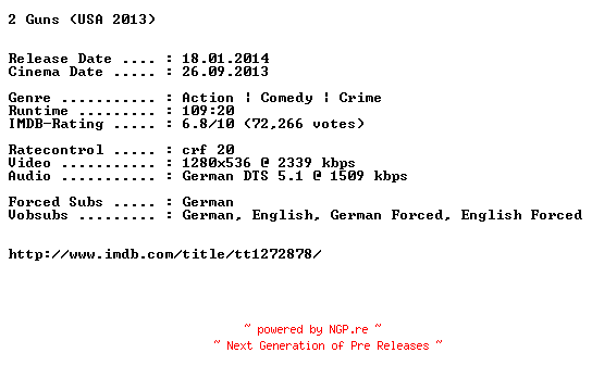 NFO for the release 2.Guns.German.720p.BluRay.x264-EXQUiSiTE by EXQUiSiTE