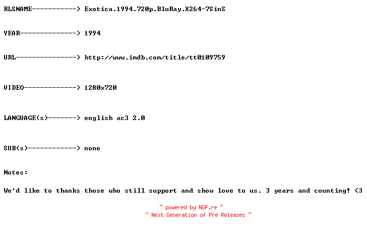 NFO for the release Exotica.1994.720p.BluRay.X264-7SinS by 7SinS