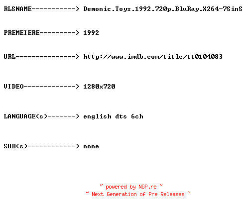 NFO for the release Demonic.Toys.1992.720p.BluRay.X264-7SinS by 7SinS
