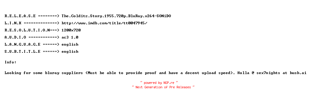 NFO for the release The.Colditz.Story.1955.720p.BluRay.x264-SONiDO by SONiDO