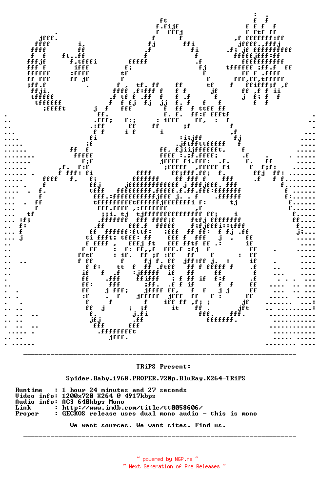 NFO for the release Spider.Baby.1968.PROPER.720p.BluRay.X264-TRiPS by TRiPS