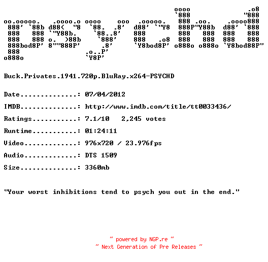 NFO for the release Buck.Privates.1941.720p.BluRay.x264-PSYCHD by PSYCHD