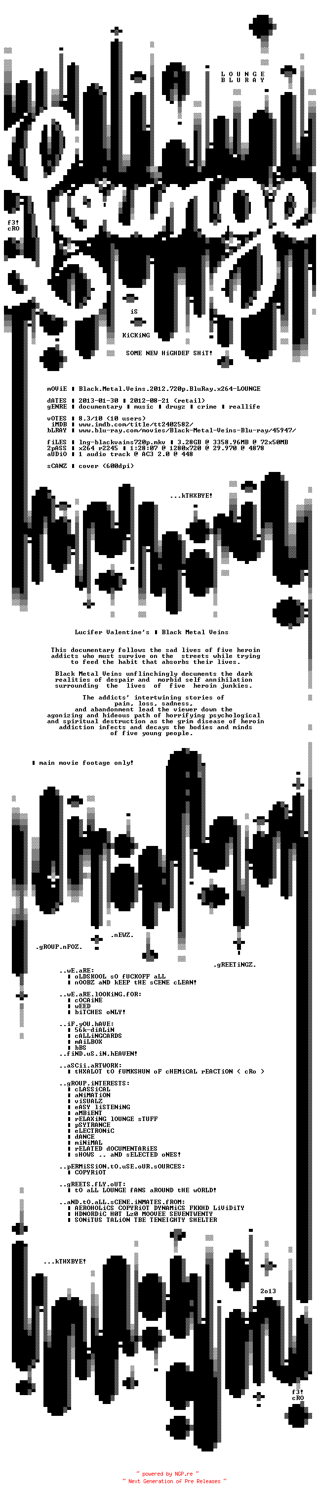 NFO for the release Black.Metal.Veins.2012.720p.BluRay.x264-LOUNGE by LOUNGE