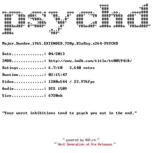 NFO for the release Major.Dundee.1965.EXTENDED.720p.BluRay.x264-PSYCHD by PSYCHD