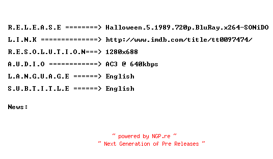 NFO for the release Halloween.5.1989.720p.BluRay.x264-SONiDO by SONiDO