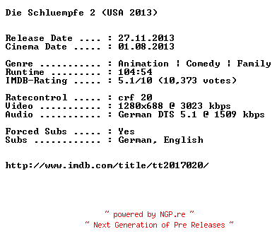 NFO for the release Die.Schluempfe.2.German.720p.BluRay.x264-EXQUiSiTE by EXQUiSiTE