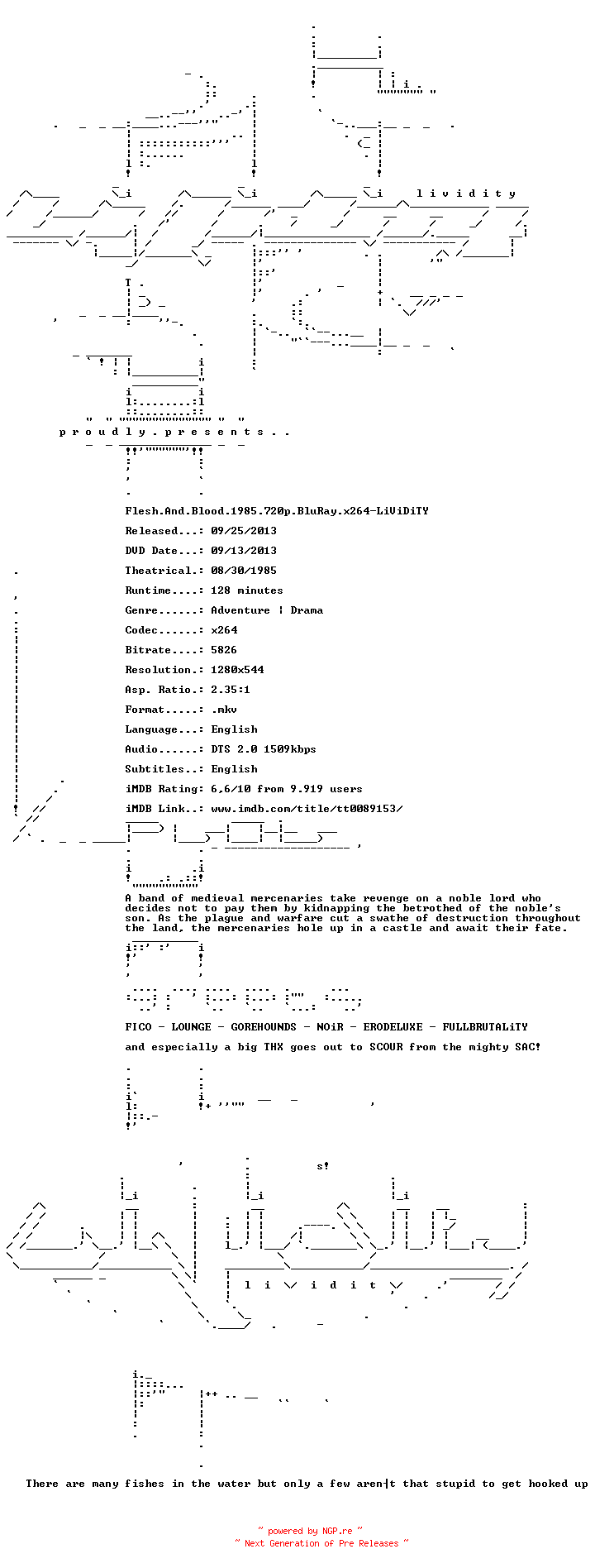 NFO for the release Flesh.And.Blood.1985.720p.BluRay.x264-LiViDiTY by LiViDiTY