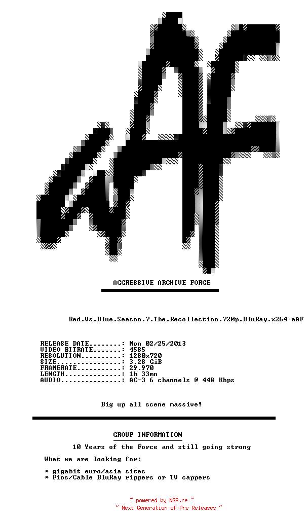 NFO for the release Red.Vs.Blue.Season.7.The.Recollection.720p.BluRay.x264-aAF by aAF
