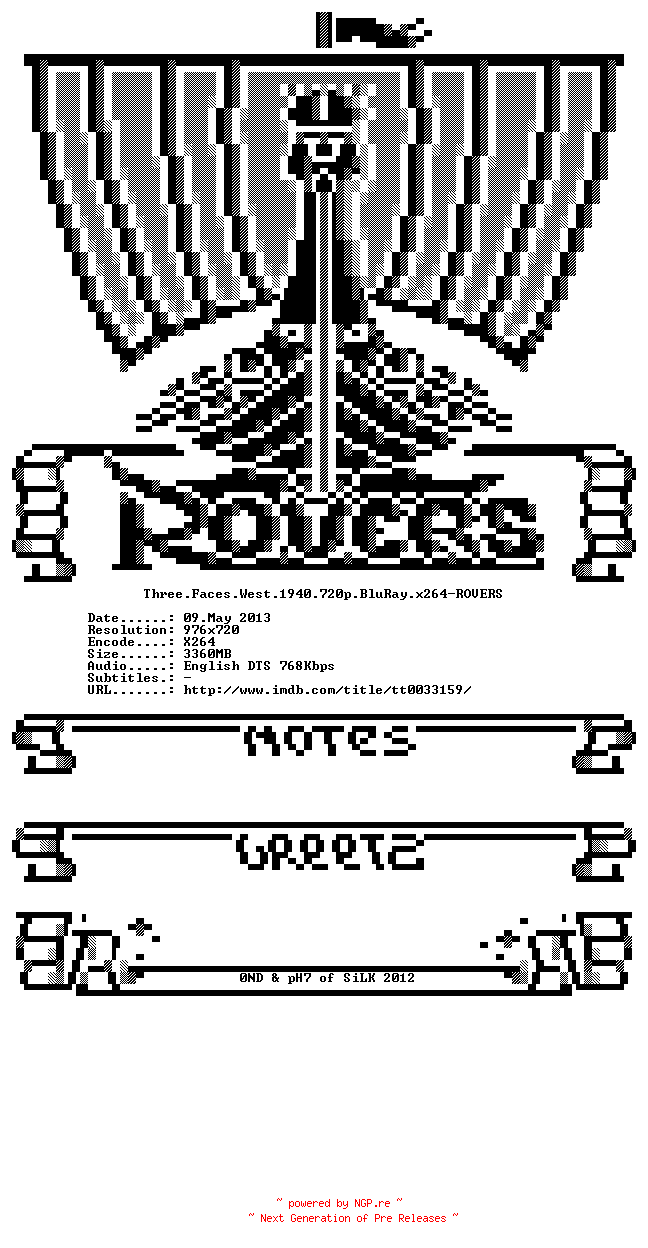 NFO for the release Three.Faces.West.1940.720p.BluRay.x264-ROVERS by ROVERS