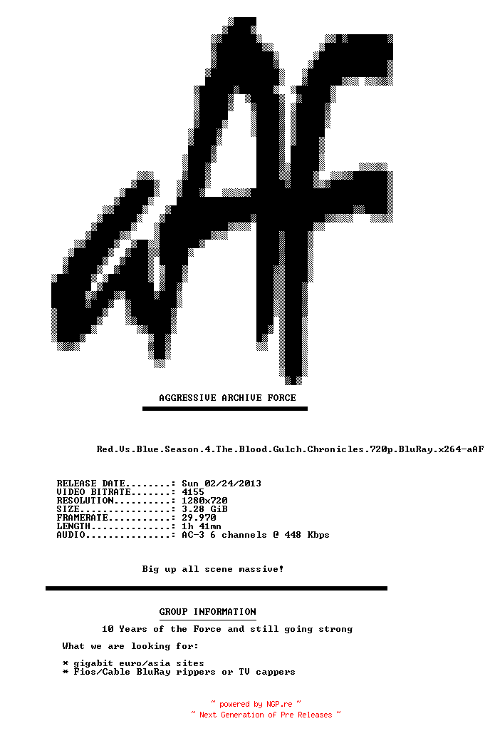 NFO for the release Red.Vs.Blue.Season.4.The.Blood.Gulch.Chronicles.720p.BluRay.x264-aAF by aAF