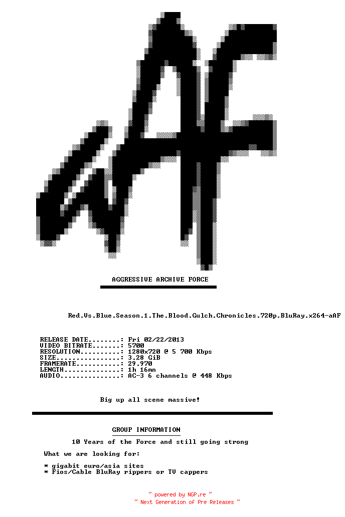 NFO for the release Red.Vs.Blue.Season.1.The.Blood.Gulch.Chronicles.720p.BluRay.x264-aAF by aAF