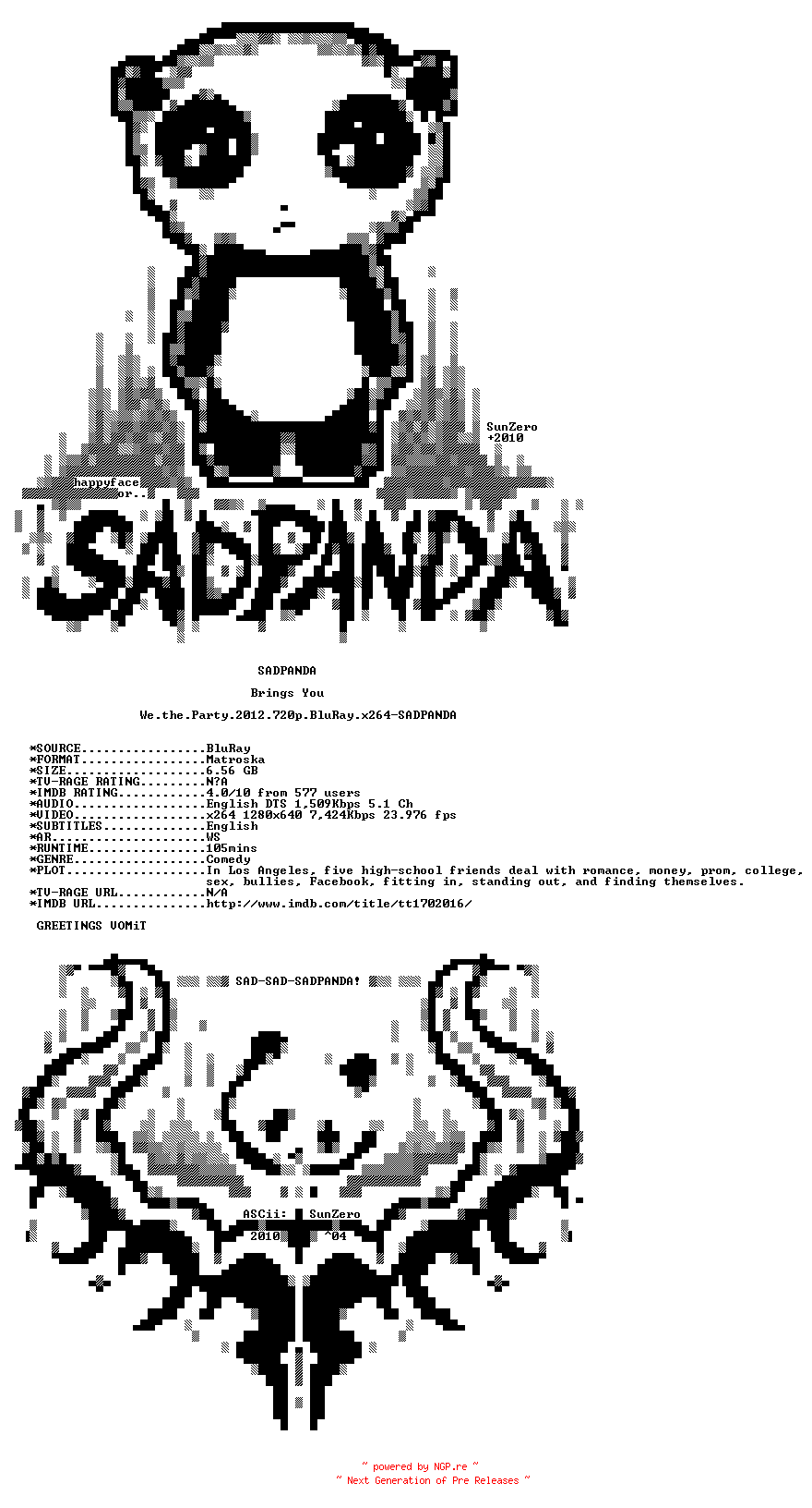 NFO for the release We.the.Party.2012.720p.BluRay.x264-SADPANDA by SADPANDA