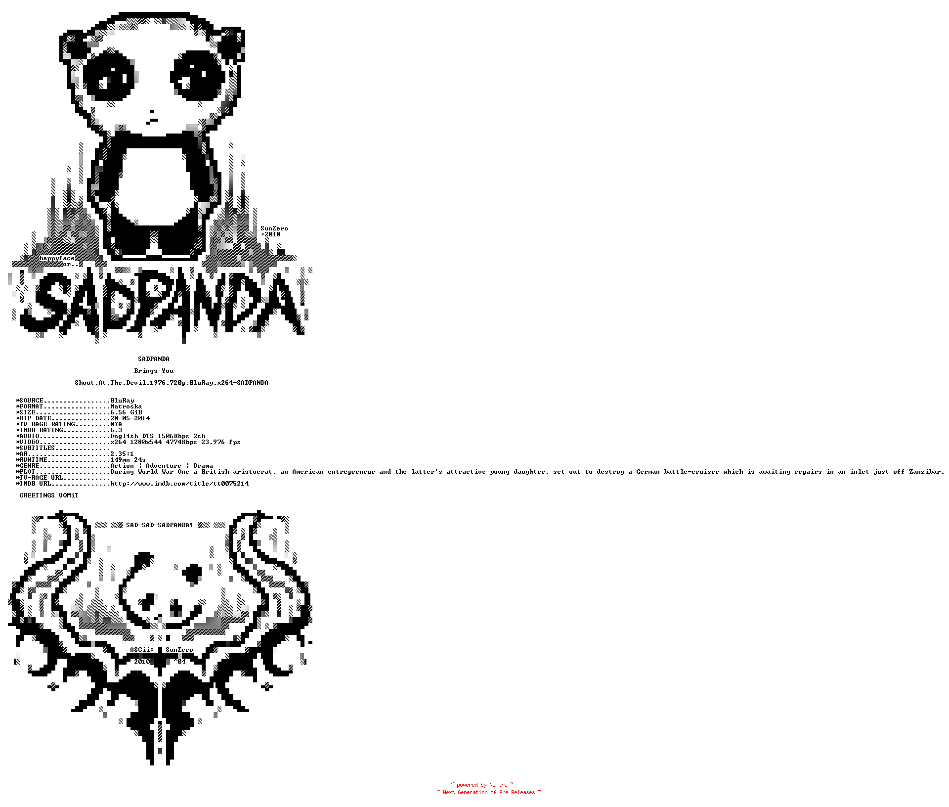 NFO for the release Shout.At.The.Devil.1976.720p.BluRay.x264-SADPANDA by SADPANDA