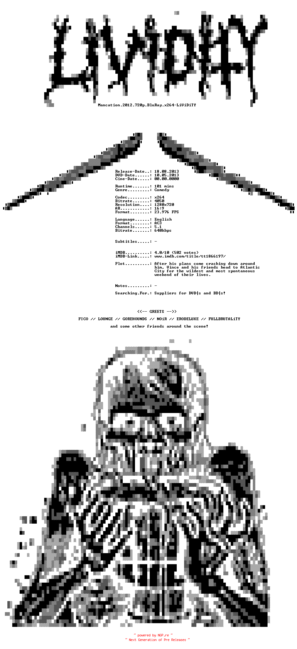 NFO for the release Mancation.2012.720p.BluRay.x264-LiViDiTY by LiViDiTY
