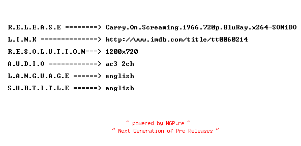 NFO for the release Carry.On.Screaming.1966.720p.BluRay.x264-SONiDO by SONiDO