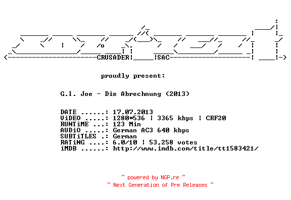 NFO for the release G.I.Joe.Die.Abrechung.German.720p.BluRay.x264-CONFiDENT by CONFiDENT