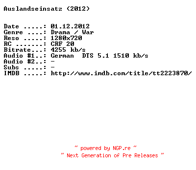 NFO for the release Auslandseinsatz.2012.German.720p.BluRay.x264-DESPiTE by DESPiTE