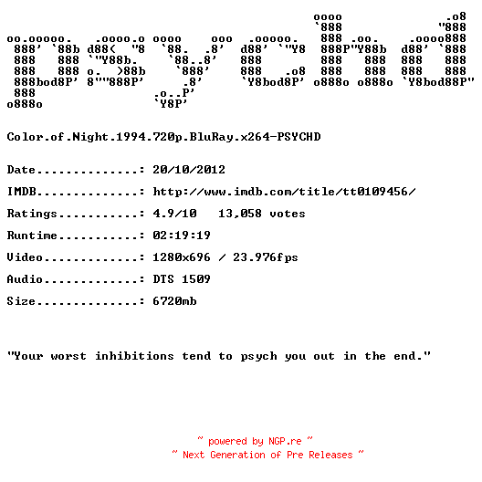 NFO for the release Color.of.Night.1994.720p.BluRay.x264-PSYCHD by PSYCHD