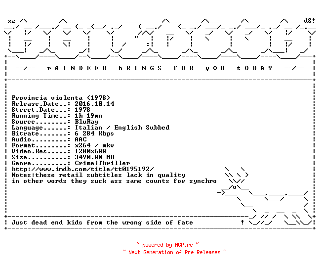 NFO for the release Provincia.violenta.1978.720p.BluRay.x264-RAiNDEER by RAiNDEER