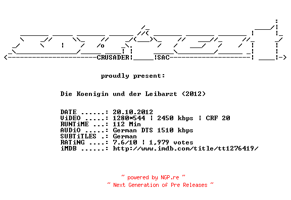 NFO for the release Die.Koenigin.und.der.Leibarzt.German.720p.BluRay.x264-CONFiDENT by CONFiDENT