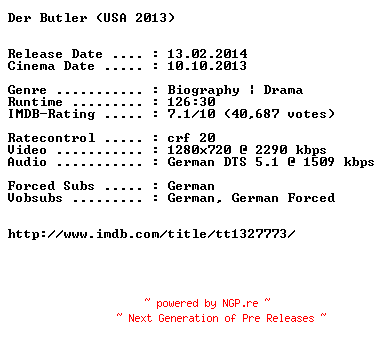 NFO for the release Der.Butler.German.720p.BluRay.x264-EXQUiSiTE by EXQUiSiTE