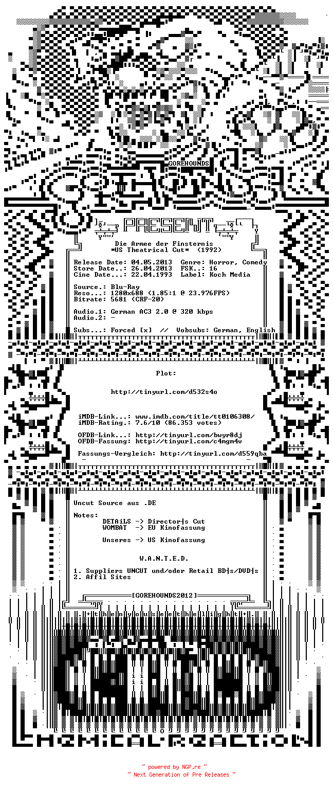 NFO for the release Die.Armee.Der.Finsternis.GERMAN.1992.READ.NFO.720p.BluRay.x264-GOREHOUNDS by GOREHOUNDS