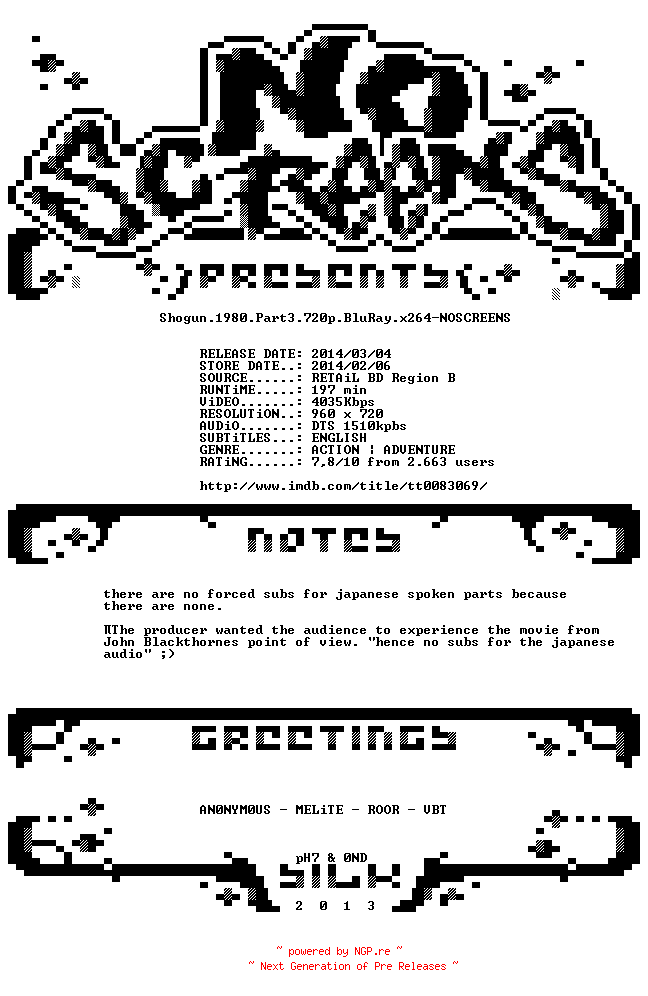 NFO for the release Shogun.1980.Part3.720p.BluRay.x264-NOSCREENS by NOSCREENS