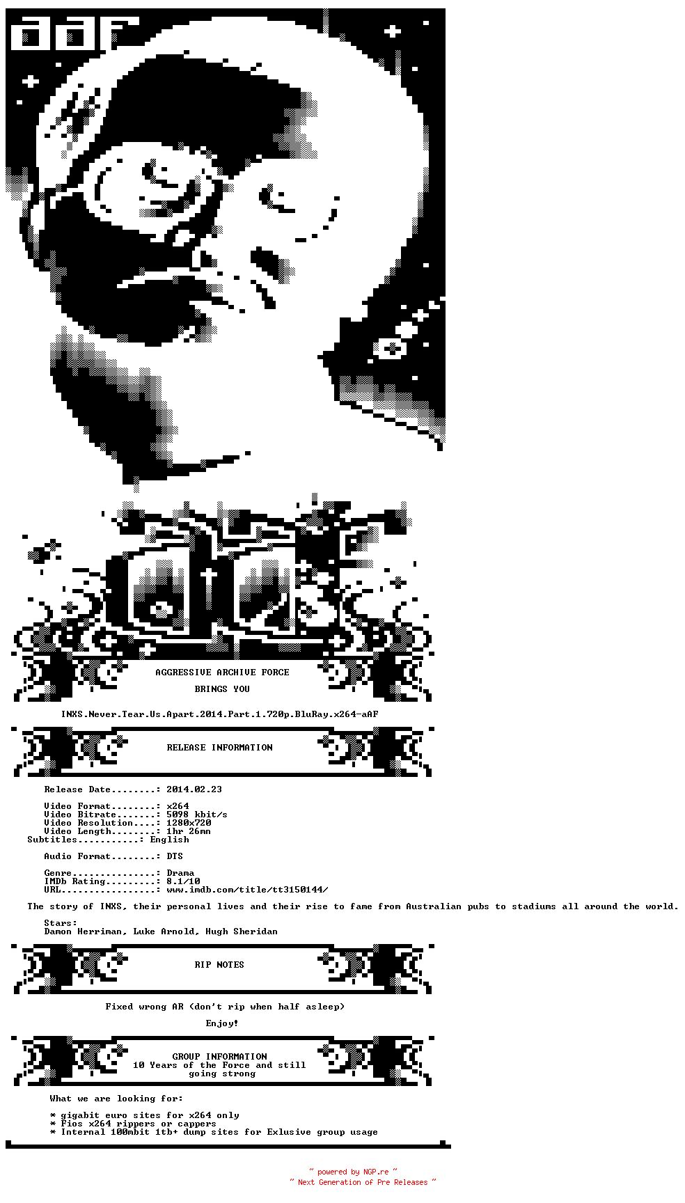 NFO for the release INXS.Never.Tear.Us.Apart.2014.Part.1.720p.RERiP.BluRay.x264-aAF by aAF