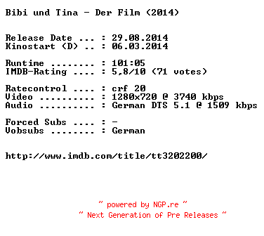 NFO for the release Bibi.und.Tina.Der.Film.German.720p.BluRay.x264-EXQUiSiTE by EXQUiSiTE