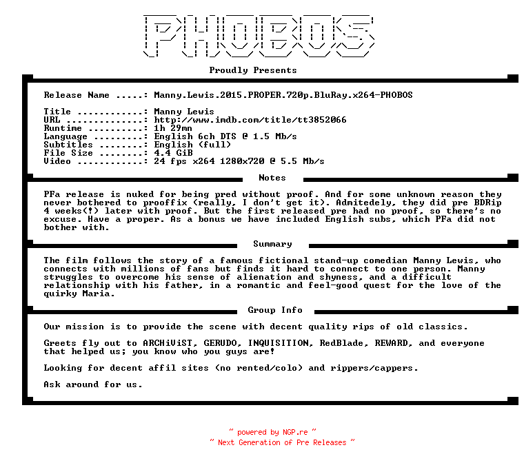 NFO for the release Manny.Lewis.2015.PROPER.720p.BluRay.x264-PHOBOS by PHOBOS