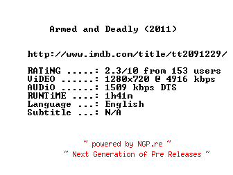 NFO for the release Armed.and.Deadly.2011.720p.BluRay.x264-MELiTE by MELiTE