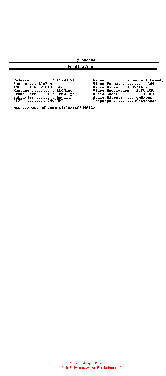NFO for the release Needing.You.2000.720p.BluRay.x264-aBD by aBD