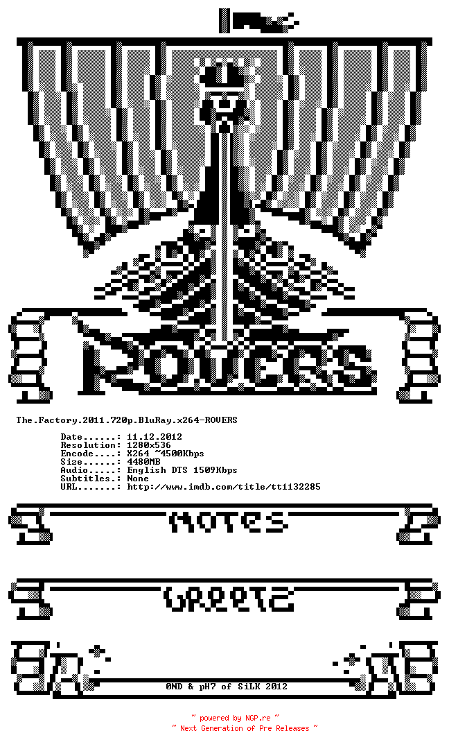 NFO for the release The.Factory.2011.720p.BluRay.x264-ROVERS by ROVERS