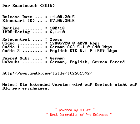 NFO for the release Der.Knastcoach.2015.German.DL.720p.BluRay.x264-EXQUiSiTE by EXQUiSiTE
