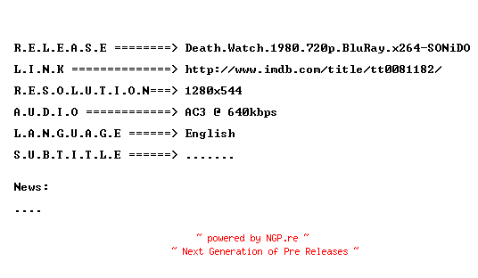 NFO for the release Death.Watch.1980.720p.BluRay.x264-SONiDO by SONiDO