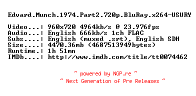 NFO for the release Edvard.Munch.1974.Part2.720p.BluRay.x264-USURY by USURY