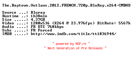 NFO for the release The.Baytown.Outlaws.2012.FRENCH.720p.BluRay.x264-CMBHD by CMBHD