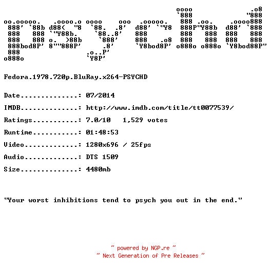 NFO for the release Fedora.1978.720p.BluRay.x264-PSYCHD by PSYCHD