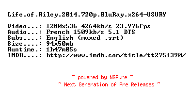 NFO for the release Life.of.Riley.2014.720p.BluRay.x264-USURY by USURY