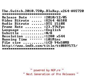 NFO for the release The.Switch.2010.720p.BluRay.x264-AVS720 by AVS720