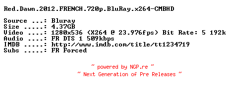 NFO for the release Red.Dawn.2012.FRENCH.720p.BluRay.x264-CMBHD by CMBHD