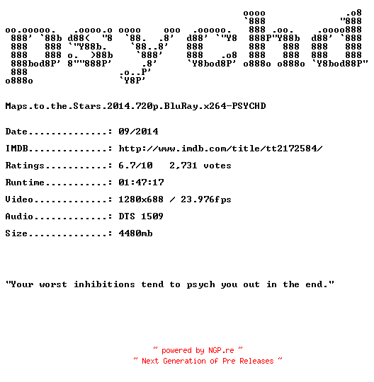 NFO for the release Maps.to.the.Stars.2014.720p.BluRay.x264-PSYCHD by PSYCHD
