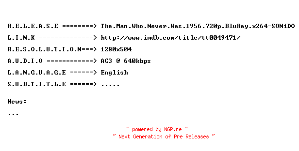 NFO for the release The.Man.Who.Never.Was.1956.720p.BluRay.x264-SONiDO by SONiDO