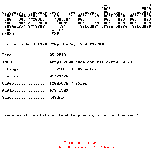 NFO for the release Kissing.a.Fool.1998.720p.BluRay.x264-PSYCHD by PSYCHD