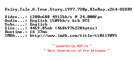 NFO for the release Fairy.Tale.A.True.Story.1997.720p.BluRay.x264-USURY by USURY