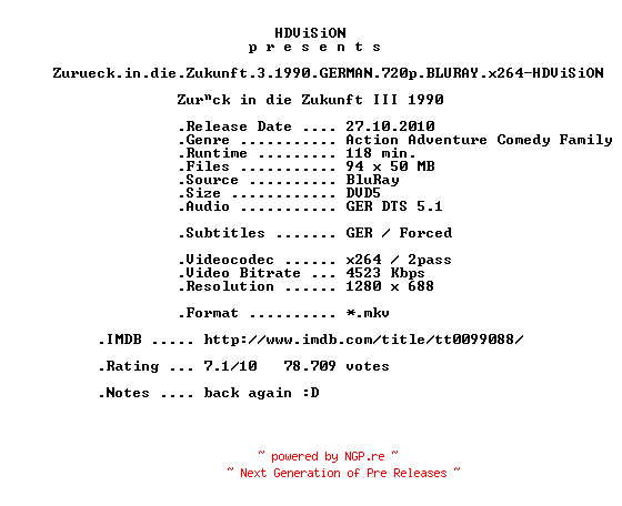 NFO for the release Zurueck.in.die.Zukunft.3.1990.GERMAN.720p.BLURAY.x264-HDViSiON by HDViSiON