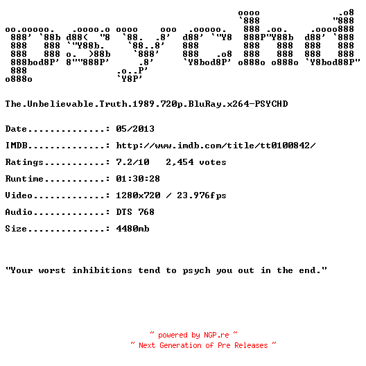 NFO for the release The.Unbelievable.Truth.1989.720p.BluRay.x264-PSYCHD by PSYCHD